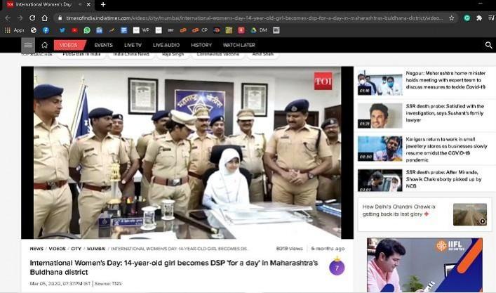 Screenshot of news report of Muslim girl made DSP for one day Screenshot of news report of Muslim girl made DSP for one day