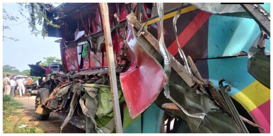 Seven labourers were killed after a bus they were travelling in collided with a truck (Photo: ANI) Seven labourers were killed after a bus they were travelling in collided with a truck (Photo: ANI)