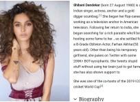Shibani Dandekar's Wikipedia page