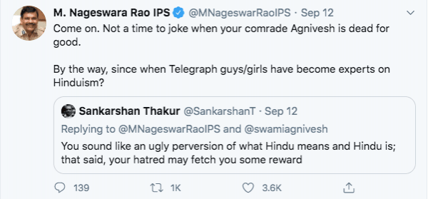 M Nageshwar Rao tweet