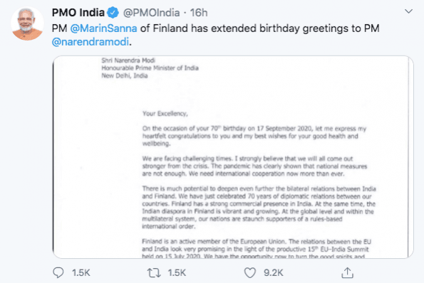 PMO India tweet