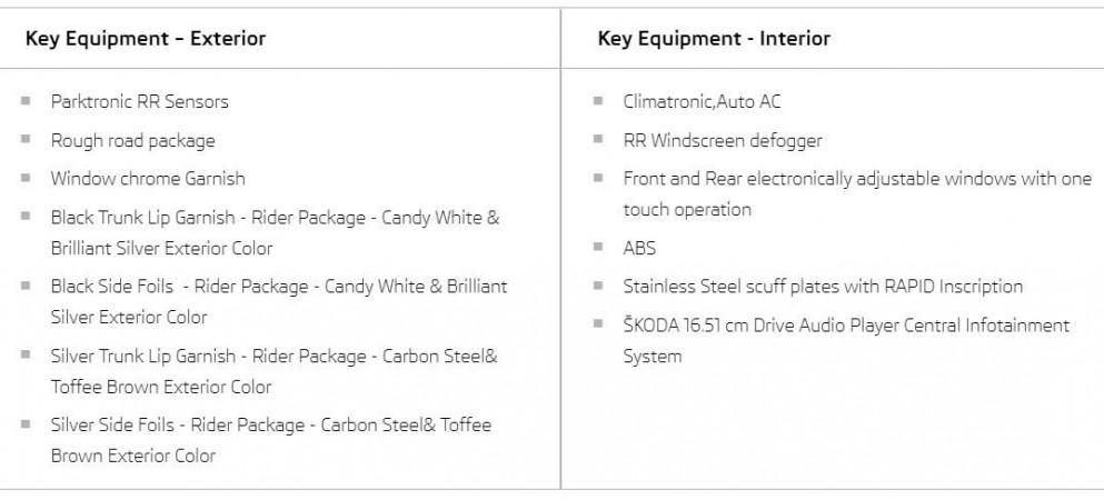 Skoda Rapid TSI Rider Plus Skoda Rapid TSI Rider Plus features