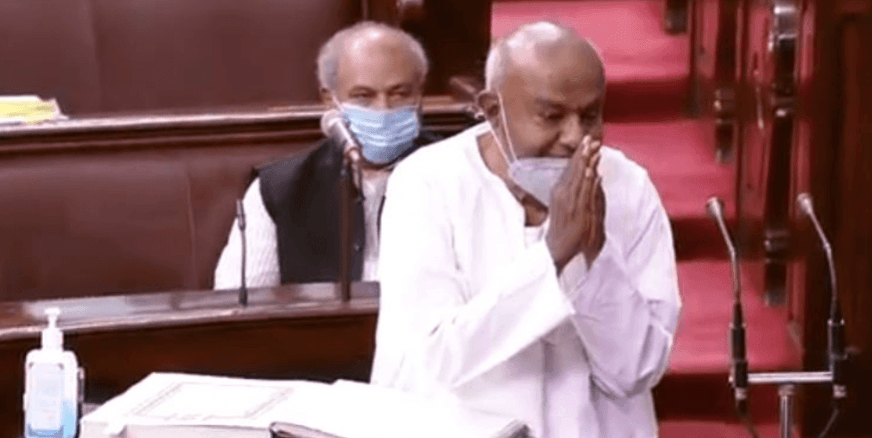 HD Devegowda takes oath as Rajya Sabha MP. (Photo: RSTV/ANI) HD Devegowda