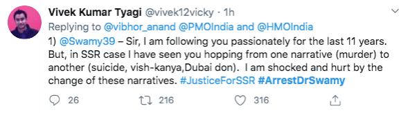 Tweet against Dr Subramanian Swamy