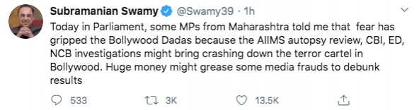 Tweet against Dr Subramanian Swamy