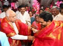 Andhra Pradesh Chief Minister YS Jaganmohan Reddy and his Karnataka counterpart BS Yediyurappa visited Lord Balaji temple in Tirumala at Tirupati in Chittoor district of the state for darshan