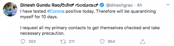 Dinesh Gundu Rao tweet