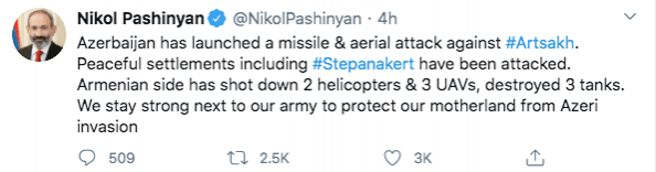 Nikol Pashinyan tweet