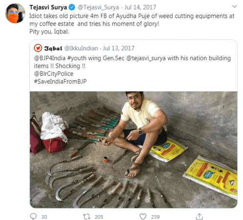 Tejasvi Surya's viral pic posing with weapons is highly out of context