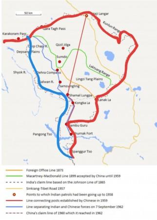 Map showing 1959 Chinese claim line Map