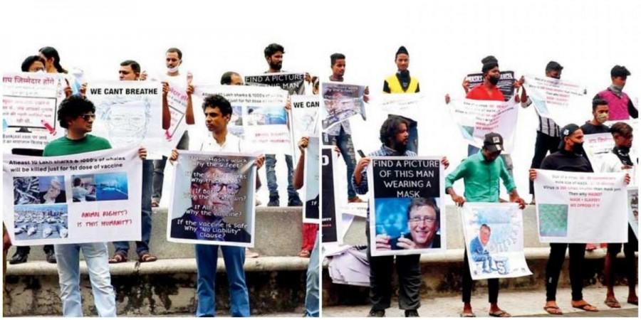 Anti-masks protests at Marine Drive against the madatory use of masks and other lockdown guidelines. Image: Screengrab/Twitter Marine drive protest