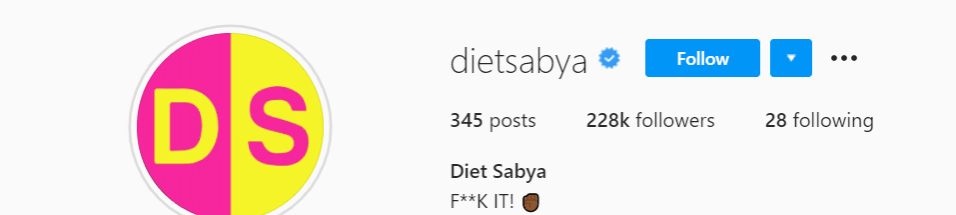 Instagram account of Diet Sabya who is a fashion watchdog