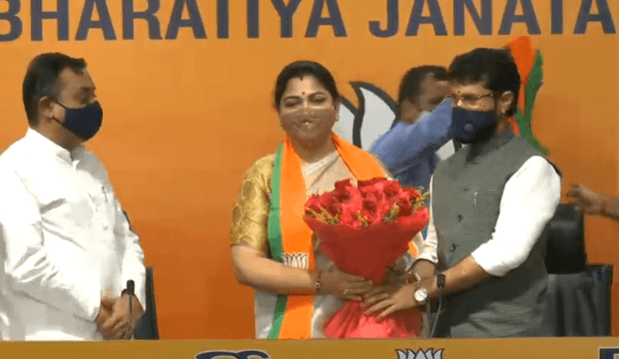 Congress spokesperson Khushbu Sundar joined the BJP in presence of senior party leaders in New Delhi.