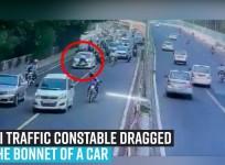 Delhi Traffic constable dragged on the bonnet of a car for 400 metres
