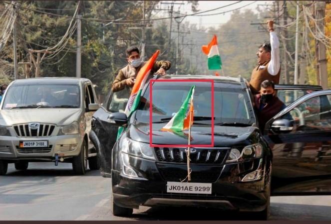 National flag placed on vehicles during the flag march Flag