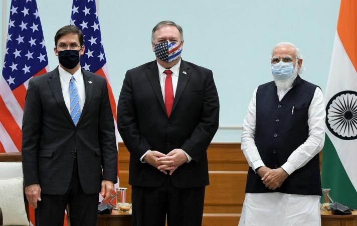 Prime Minister Narendra Modi with US Secretary of State Micheal Pompeo and US Secretary of Defence Mark T Esper in New Delhi. Pompeo with Modi