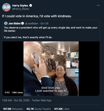 Harry Styles endorses Joe Biden Harry Styles endorses Joe Biden