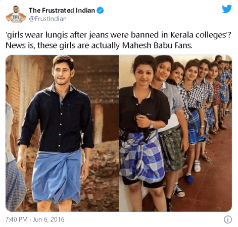 Social media posts claiming Kerala college girls wore lungi to protest against jeans ban are fake Social media posts claiming Kerala college girls wore lungi to protest against jeans ban are fake