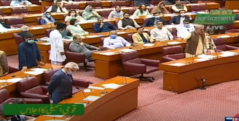 A scene of Pakistan's parliament during the resolution calling for boycott of French products on Monday. Pakistan parliament