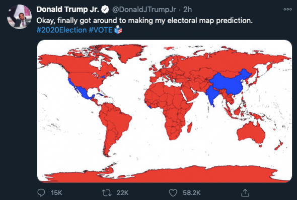 Trump Jr tweets world map painted red Trump Jr tweets world map painted red