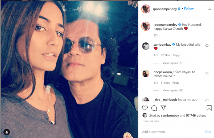 Poonam Pandey wishes Sam Bombay Karva Chauth amid police complaints
