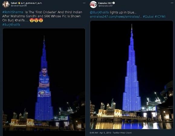 Morphed image of Burj Khalifa lighting up for Rohit Sharma doing rounds on the Internet Morphed image of Burj Khalifa lighting up for Rohit Sharma doing rounds on the Internet