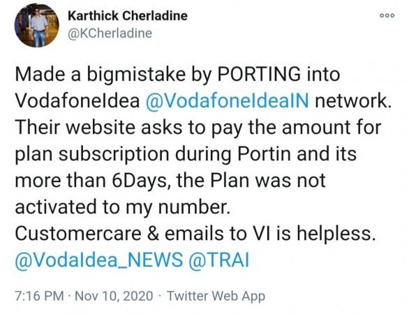 Another user's tweet Vodafone