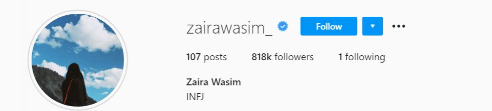 Zarina wasim IG profile
