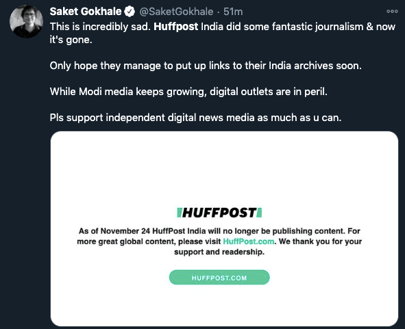 HuffPost india shuts shop