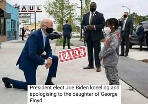 Old, unrelated image shared as Joe Biden apologising to George Floyd's daughter Old, unrelated image shared as Joe Biden apologising to George Floyd's daughter