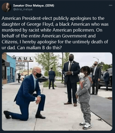 Old, unrelated image shared as Joe Biden apologising to George Floyd's daughter Old, unrelated image shared as Joe Biden apologising to George Floyd's daughter