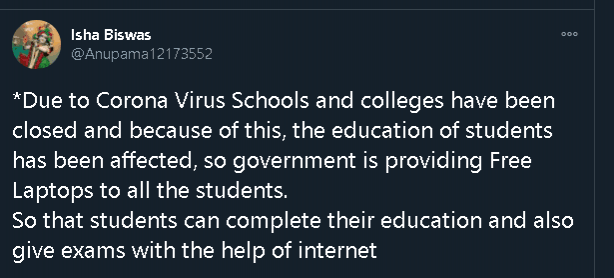 No, govt isn't giving free laptops to students or jobs to every family No, govt isn't giving free laptops to students or jobs to every family