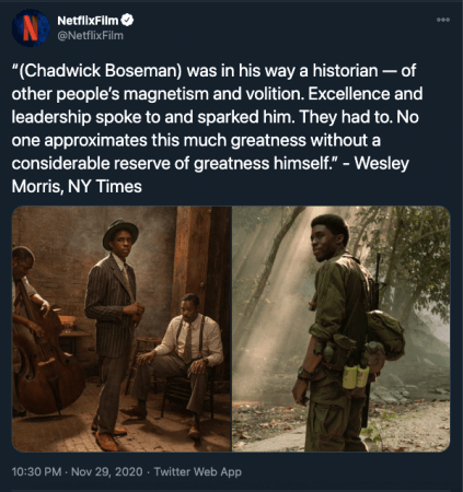 Netflix Film shares NY Times article on Chadwick Boseman Chadwick Boseman