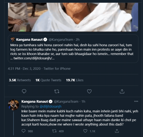 Kangana says she wasn't talking about the female Diljit tagged