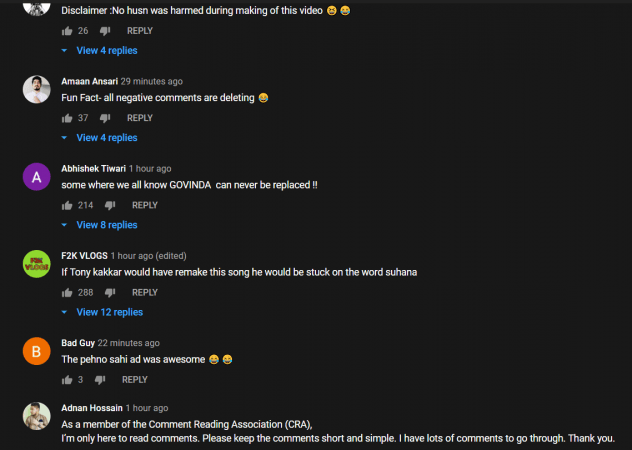 Youtube comments for Husn hai suhana