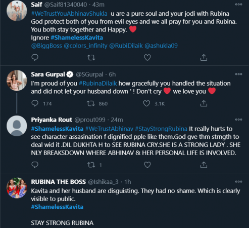 Screenshot of Netizens supporting Abhinav and Rubina