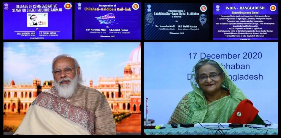 PM Modi interacting with his Bangladesh counterpart Hasina PM Modi
