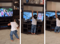 Girl breaks TV while dancing on Morakka