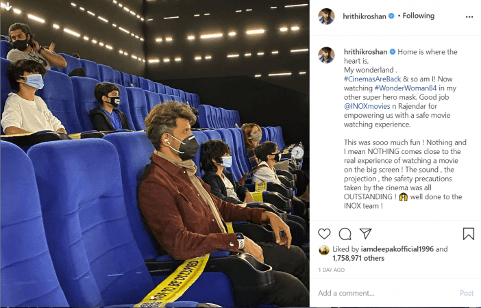 hrithik watching film in theatre