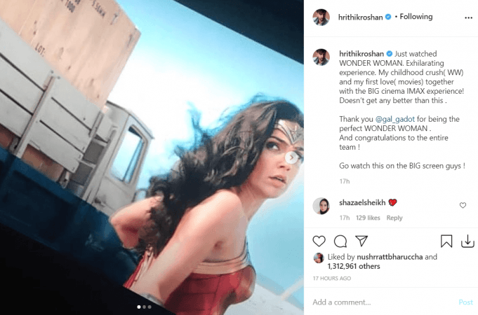 Hrithik roshan watched Wonder woman