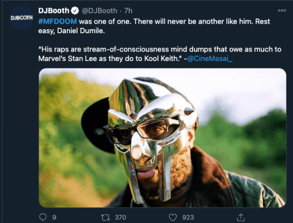 Masked rapper MF Doom dies at 49