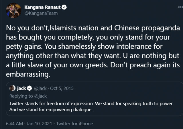 Kangana Ranaut slams Twitter CEO over 2015's Tweet in 2021