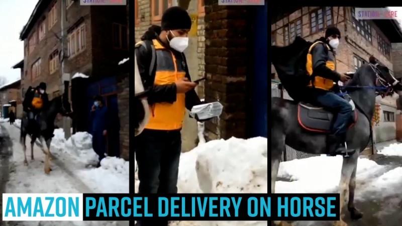 Amazon parcel delivery on horse