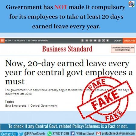 No, govt hasn't made it mandatory for employees to take 20 days of earned leave