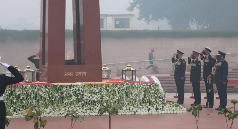 CDS Bipin Rawat and Chief of all the three services paid tributes at the National War Memorial in New Delhi on the occasion of Army Day on Jan 15. Army chief