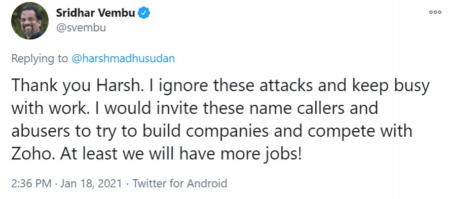 Sridhar Vembu Twitter attack