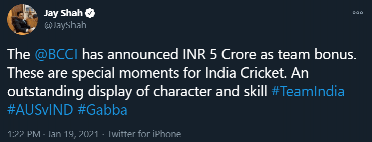 BCCI announces ₹5 crore bonus for triumphant Indian team