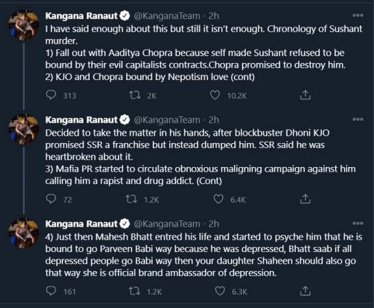 Kangana calls out movie mafia on SSR;s birthday