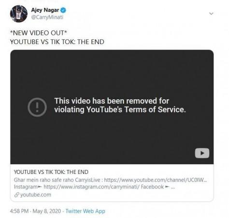 Carry Minati's video deleted