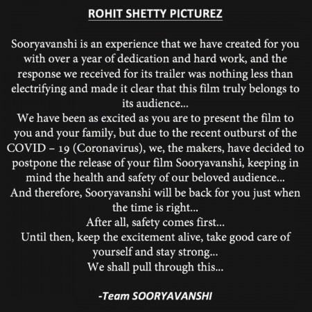 sooryavanshi postponed